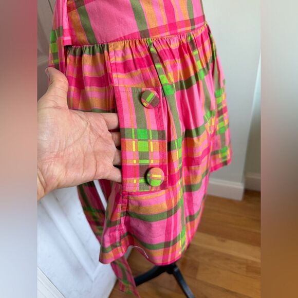 Vintage Y2K Farm Rio Coquette Girl Barbiecore Pink & Green Plaid Skirt with Bow - Picture 3 of 12